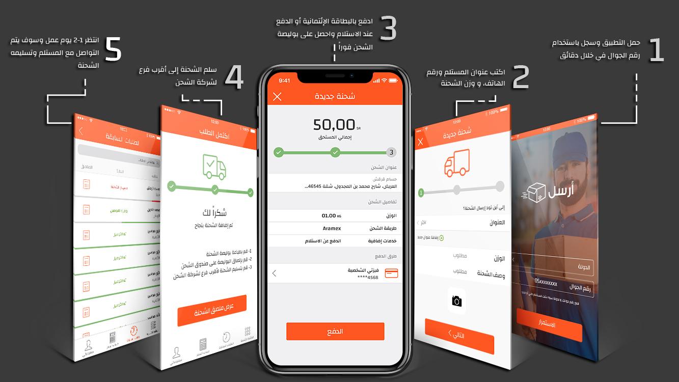 تطبيق أرسل لشحن أي شيء لأي عنوان داخل المملكة وتوفير 70% من مصاريف الشحن
