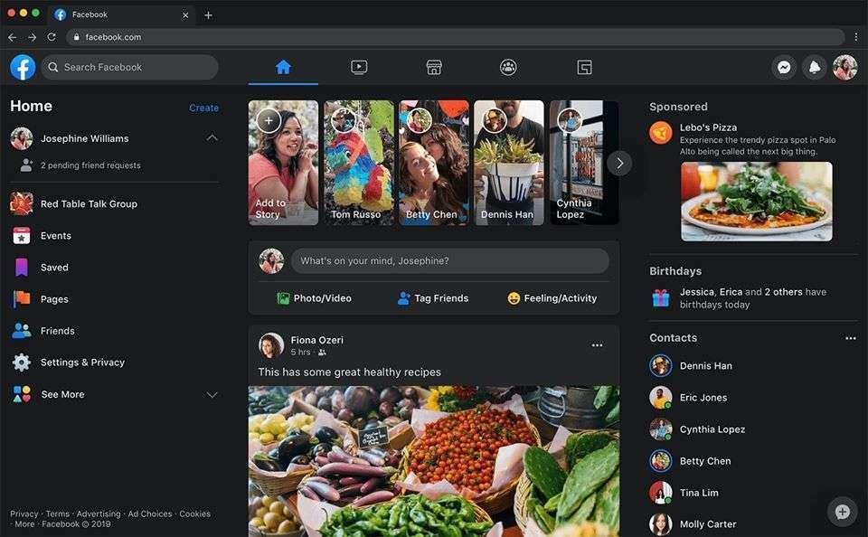 فيسبوك تبدأ في إطلاق تصميم جديد كليًا لموقعها مع دعم الوضع المظلم
