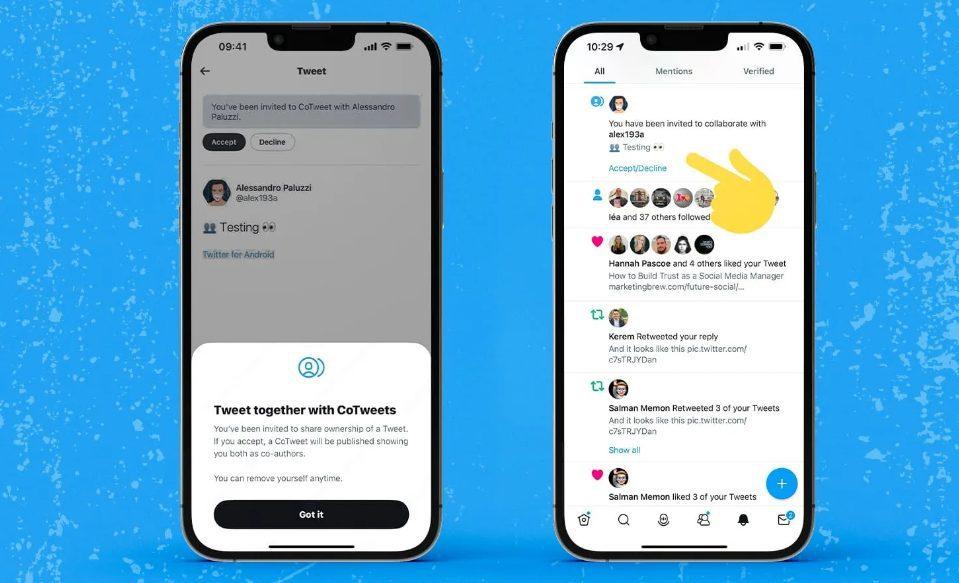 تويتر تبدأ في إختبار ميزة “CoTweets” الجديدة لدعم إشتراك اثنان من الحسابات في إنشاء تغريدة