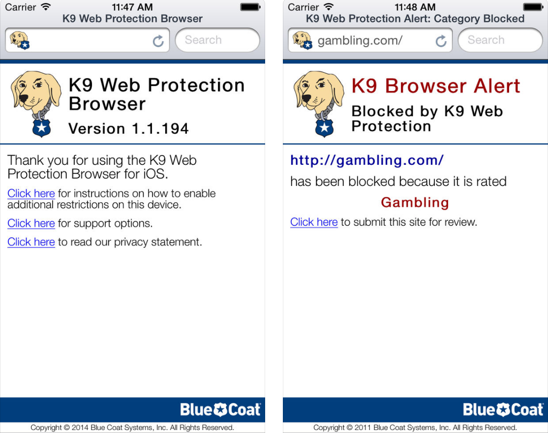 k9 web protection admin page