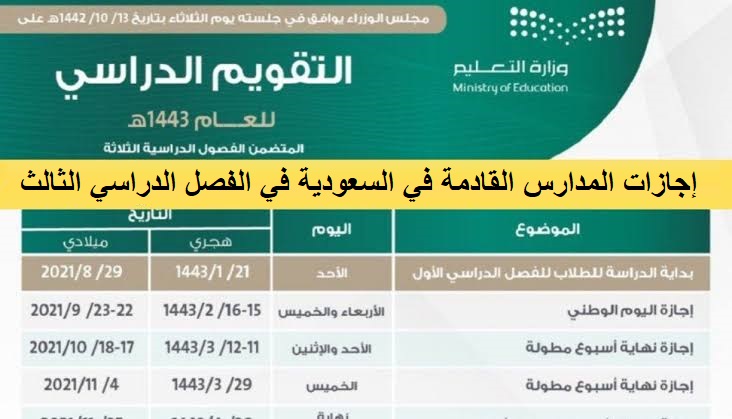إجازات المدارس القادمة في السعودية في الفصل الدراسي الثالث - مدونة التقنية العربية