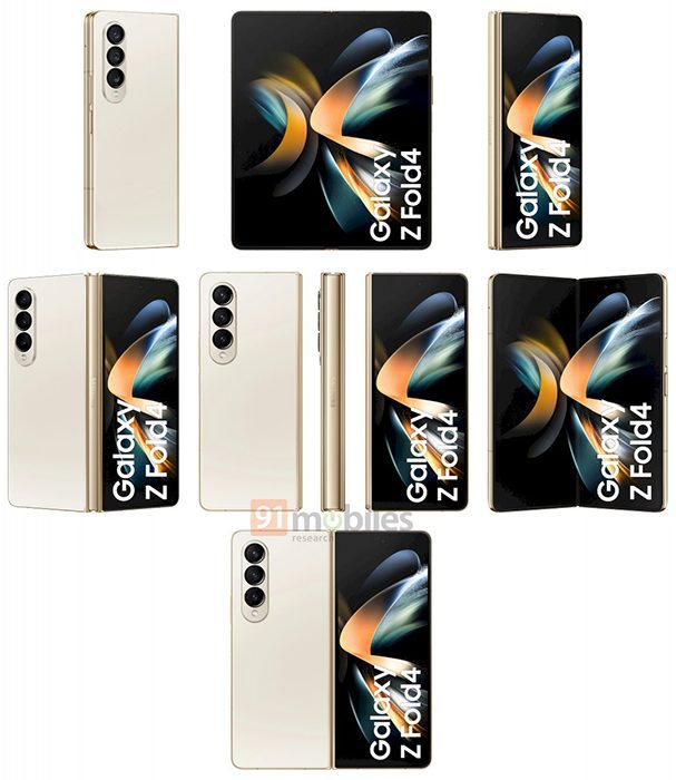 صورة توضح تصميم اللون البيج من هاتف Galaxy Z Fold4 المرتقب