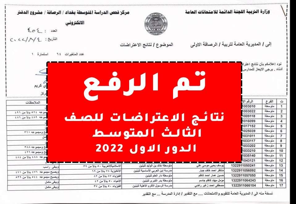 FB IMG 1660531178454 - نتائج الاعتراضات الثالث متوسط  2022 العراق في جميع المحافظات عبر موقع الوزارة الرسمي