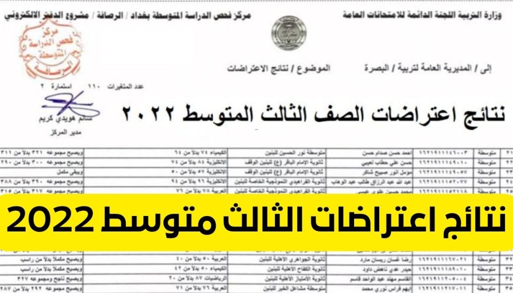 نتائج اعتراضات الثالث متوسط 2022 1024x586 - نتائج اعتراضات الثالث متوسط 2022 موقع وزارة التربية العراق epedu.gov.iq