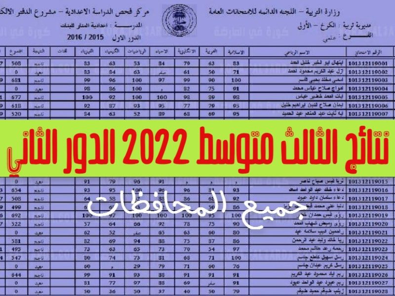 نتائج الثالث متوسط 2022 الدور الثاني 800x600 1 - نتائج الثالث متوسط الدور الثاني 2022 بجميع المحافظات في العراق عبر موقع الوزارة الرسمي
