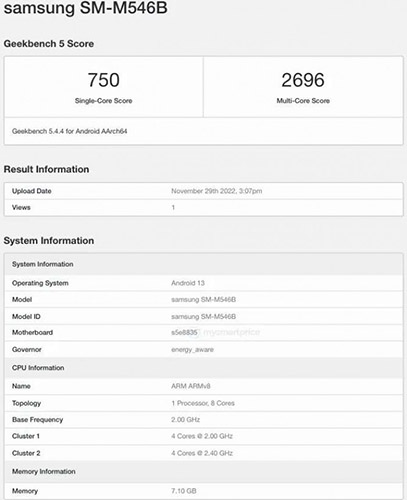Galaxy M54 5G Geekbench - مدونة التقنية العربية