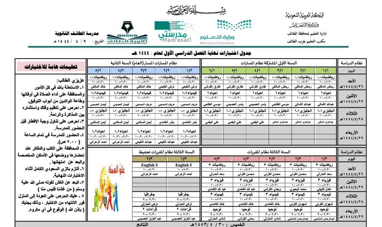 رسمياً جدول التقويم الدراسي 1444 بعد التعديل بالمدارس والجامعات وفق وزارة التعليم السعودية