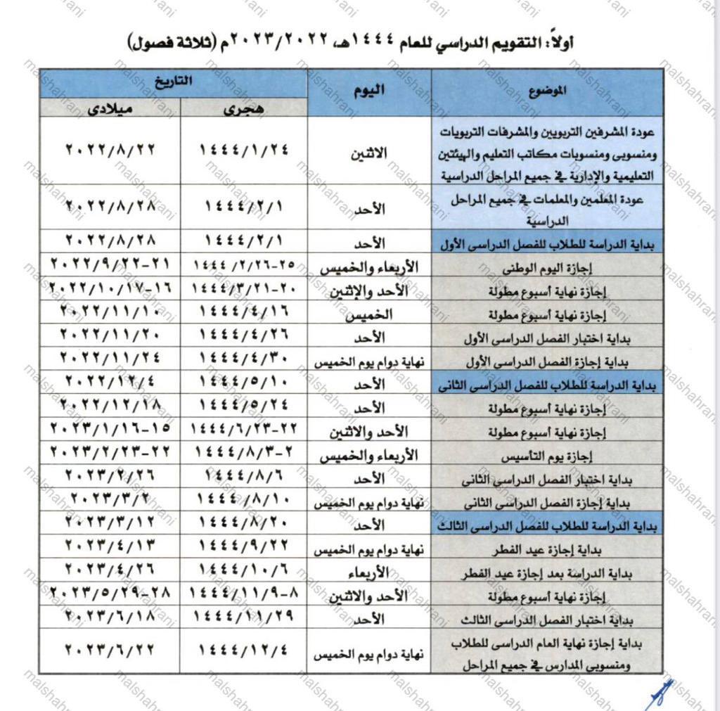 IMG 92261 - وزارة التعليم السعودية توضح جدول الاجازات المطولة ١٤٤٤ وفقا للتقويم الدراسي 1444