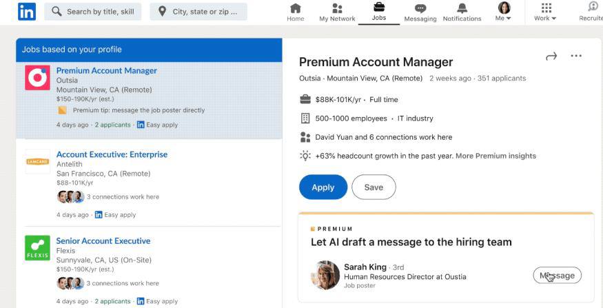 ميزة الذكاء الاصطناعي الجديدة بمنصة LinkedIn ستكتب رسائل إلى مديري التوظيف