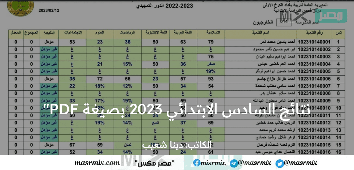 بصيغة PDF نتيجة الصف السادس الابتدائي في العراق 2023 الدور - مدونة التقنية العربية